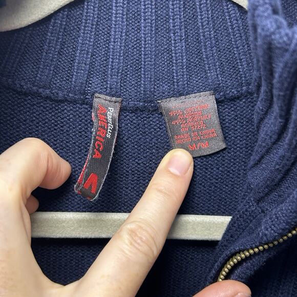 Perry Ellis Sweater Mens Medium Navy Mock Neck 1/4 Zip Long Sleeve Pullover - Picture 2 of 7